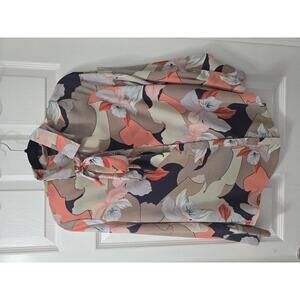 Worthington Floral Long Sleeve Button-Up Blouse w Neck Tie